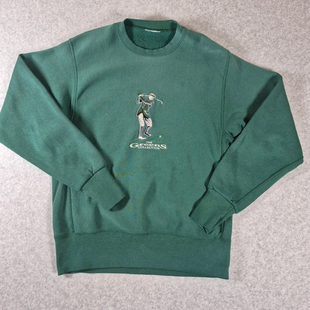 Vintage The Greens Collection Sweatshirt Mens L Green Embroidered Golf Crewneck